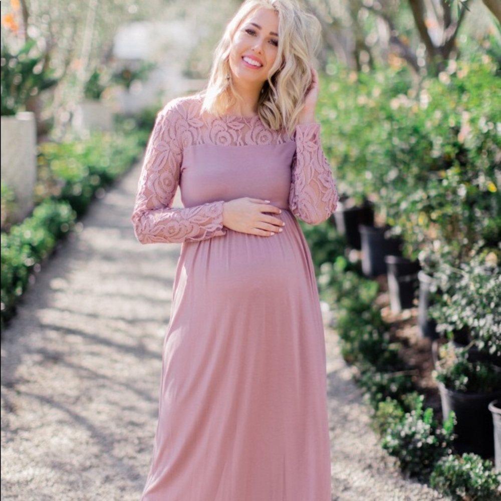 PinkBlush Mauve Lace Maternity Dress